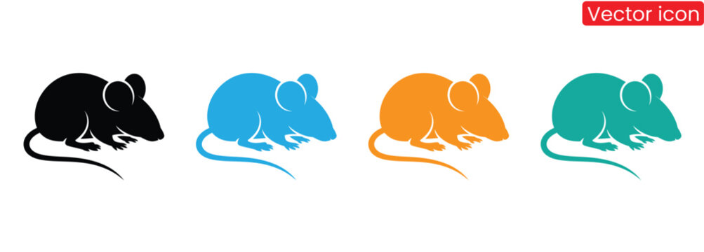 Cute mouse icons in black blue orange teal for design,Mouse rat simple flat icon vector
