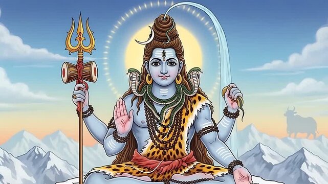 Meditative Animation of Lord Shiva in the Himalayas for Spiritual and Religious Purposes