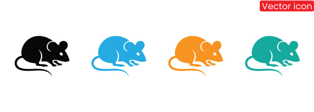 Cute mouse icons in black blue orange teal for design,Mouse rat simple flat icon vector