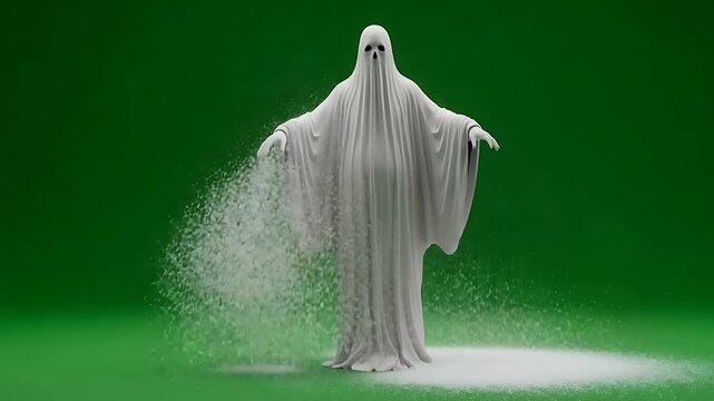 Mysterious Ghostly Figure on Green Screen with Dust Particles Animation Effect
