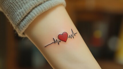 Heart and heartbeat tattoo on arm representing love and emotion  
