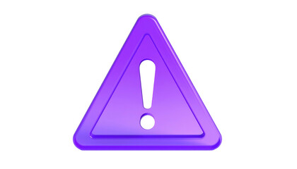 Neon purple triangle warning sign with exclamation point, isolated on a black background. Shiny and dimensional art