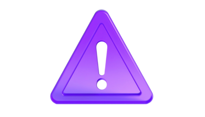 Neon purple triangle warning sign with exclamation point, isolated on a black background. Shiny and dimensional art