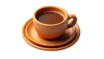Obraz premium Brown cup of liquid with a plate below. Rendered smooth, with a black background