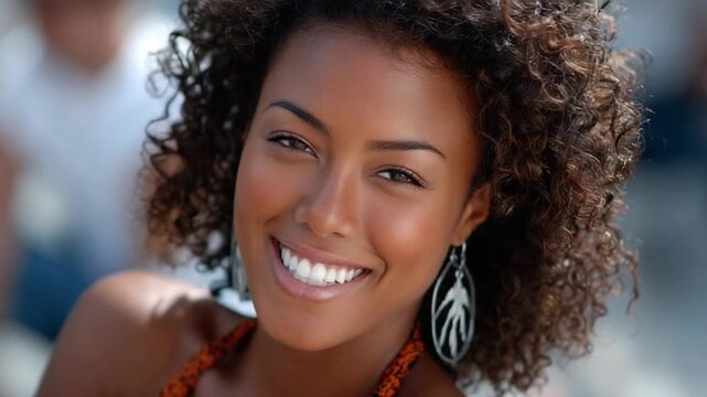 Radiant smile: A portrait of a woman with a warm, genuine smile that lights up the frame, the image radiates positivity and confidence.