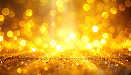 Golden Bokeh Lights Background with Sparkling Particles and Blurry Abstract Effect Festive Celebration Shiny Design for Party Backdrop