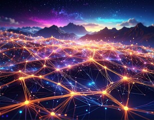 Golden Bokeh Lights Illuminate Network Landscape at Night