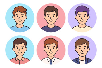 Set of male user profile avatars - diverse cartoon men headshot icons for ui ux vector