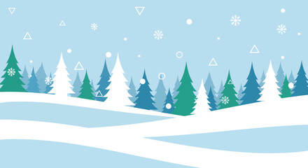 Winter Landscape with Snow-Covered Trees and Falling Snow.