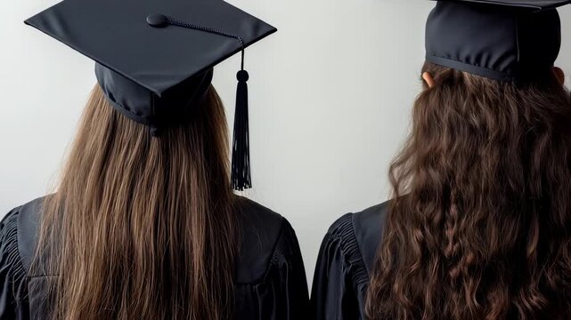 Diverse Graduates: Back View of Graduates at Graduation Ceremony Celebrating Success