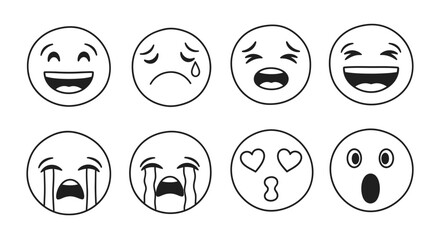 Emoji Faces Outline Vector Set – Various Expressions Illustration