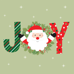 santa claus with christmas wreath greeting card design