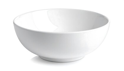 A pristine white, curved ceramic vessel sits on a white background, suggesting a serving dish or receptacle for food. Soft shadows are visible
