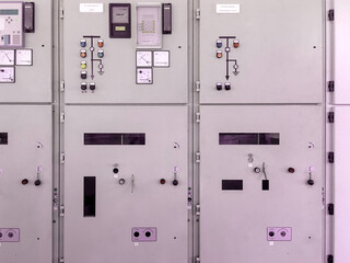 Main breaker on the panel distribution cabinet, Electrical switch gear at low voltage power control room in the factory
