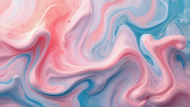 Pastel liquid paint spilling and blending into marble-like waves