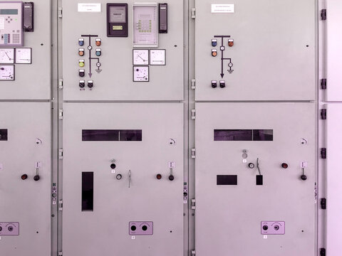 Main breaker on the panel distribution cabinet, Electrical switch gear at low voltage power control room in the factory