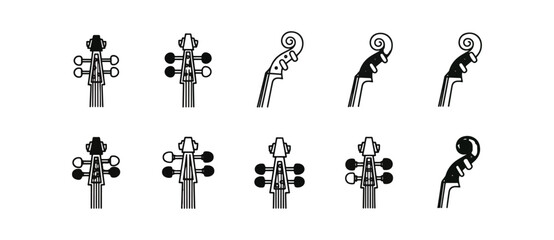 Violin icon set in black and white variations for design elements © jus