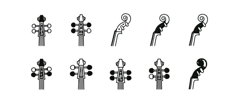 Violin icon set in black and white variations for design elements