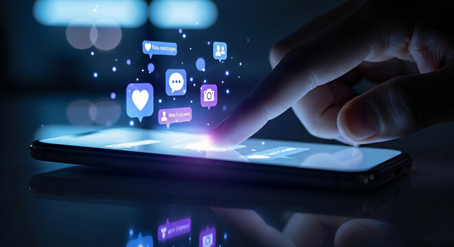 Tapping on Social Media Icons on Mobile Phone Screen