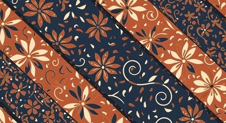 Colorful Floral Pattern on Dark and Light Backgrounds for Fabric or Wallpaper Design