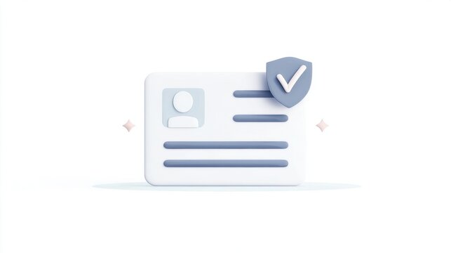 Identity Protection: A visual representation of secure identification, showcasing a digital ID card, reinforced by a protective shield and checkmark symbol, conveying trust and safety.