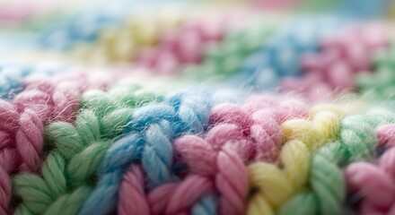 Colorful Knitted Yarn Close Up in Pastel Shades for Craft and Diy Projects