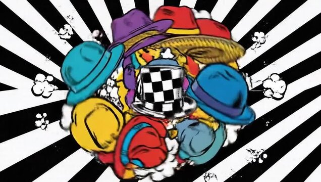 national hat day dynamic pop art hats exploding comic style