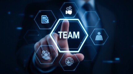 Teamwork collaboration business strategy concept with digital interface and technology solutions