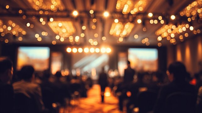 Blur of business Conference and Presentation in the blurred background of event concert lighting at conference hall. High quality