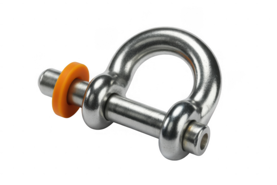 Metal shackle with orange ring isolated on a transparent background