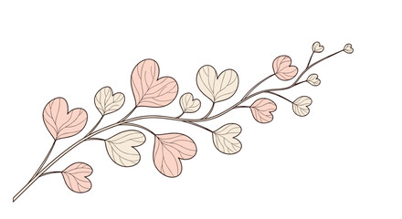 A delicate sprig of heart shaped leaves in soft blush and cream hues extending upwards