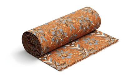 Decorative Fabric Roll with Floral Pattern on Brown Background for Interior Design