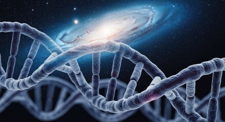 DNA strands against a cosmic background.