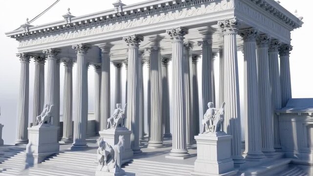 Architectural rendering of the temple of caesar with columns and statues in a virtual environment 3D