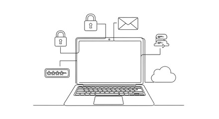 Digital Security and Cloud Computing Concept Illustration with Laptop and Connected Icons