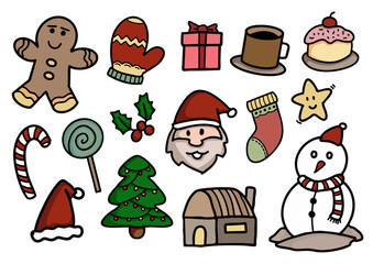 Hand drawn of Colorful Christmas and New Year&rsquo;s Element, Cute Cartoon Style