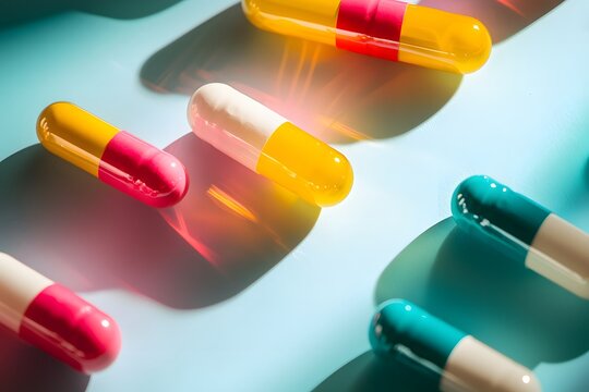 Colorful Pill Capsules Arranged In Artistic Style high resolution picture - Powered by Adobe