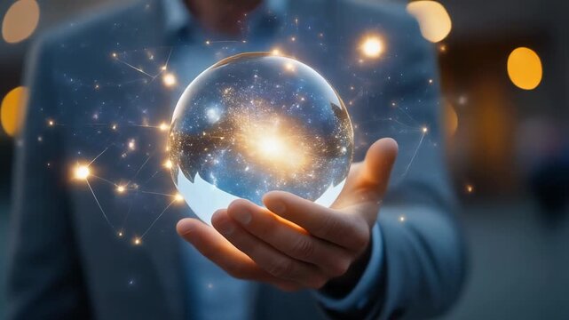 Man Holding a Sparkling Crystal Ball Symbolizing Dreams and Future Possibilities