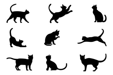 Cats icon set on transparent background. Symbol of cat. Animal silhouette editable vector stock
