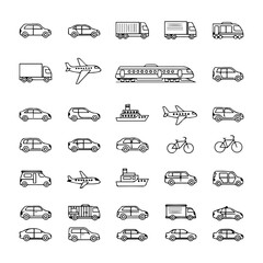 A grid of line drawings showing different transportation vehicles