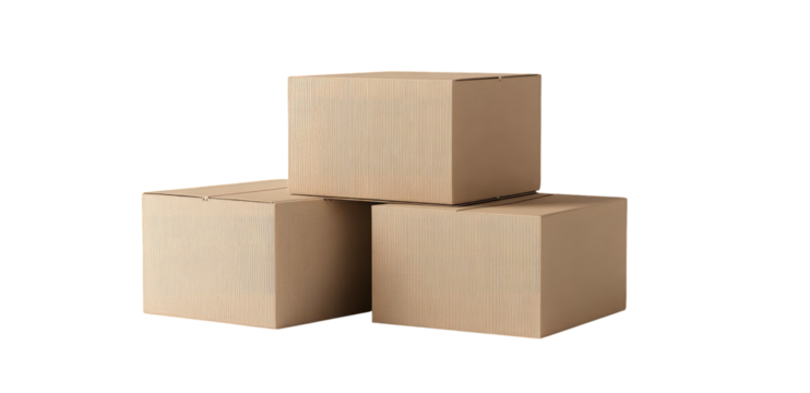 Stack of three brown cardboard boxes arranged on a black background, creating a simple, isolated composition