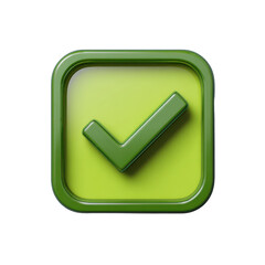 Green check mark inside a rounded square with a glossy finish on a black background tick correct, Png Transparent, Isolated on White