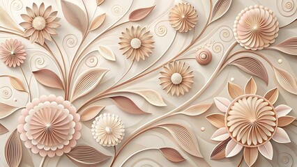 Elegant floral arrangement with sculpted petals in neutral beige and brown tones