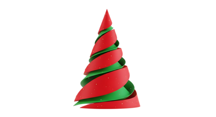 Elegant Christmas Tree Design with Spiraling Ribbons in Festive Red and Green on a Black Background