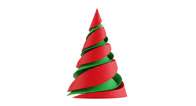 Elegant Christmas Tree Design with Spiraling Ribbons in Festive Red and Green on a Black Background