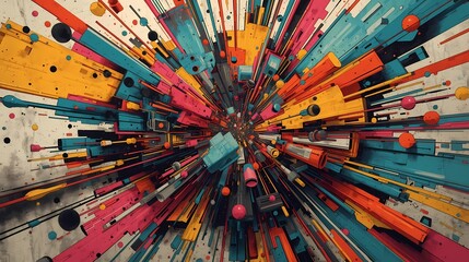 Dynamic Abstract Colorful Geometric Burst Explosion.