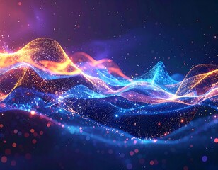 Abstract digital waves glow with vibrant colors on a dark background