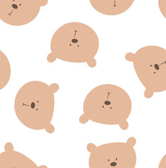 Cute Cartoon Bear Faces Seamless Pattern Background