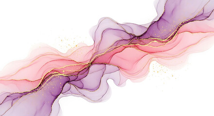 Flowing pink and purple abstract ink with gold glitter accents fluid liquid