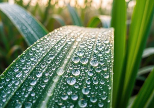 Dew Drops on Sugarcane Leaves